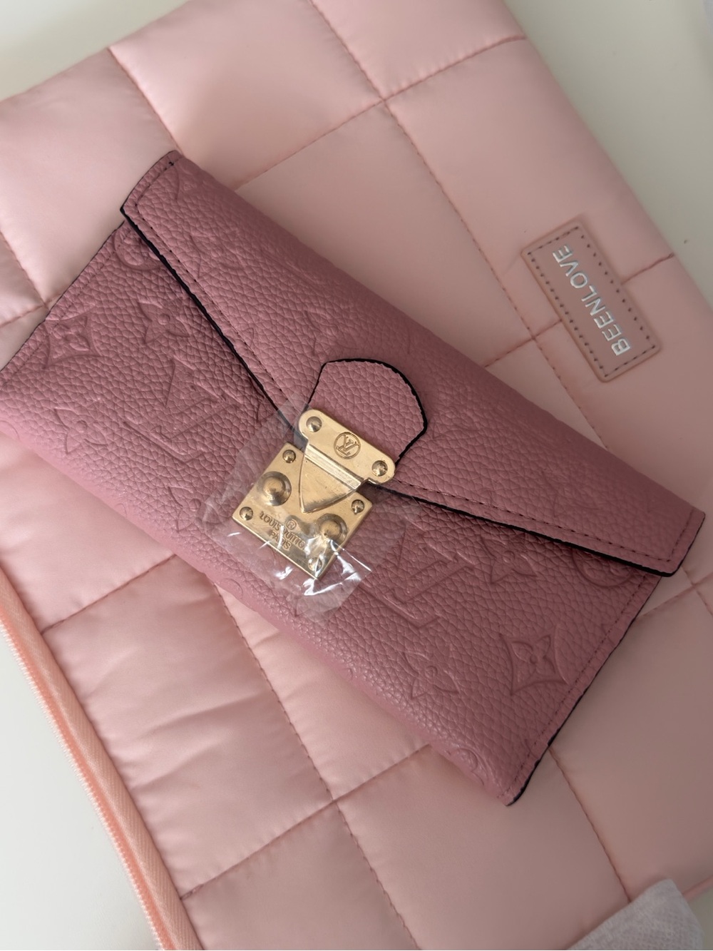 Pink Embossed Leather Wallet with Gold Lock